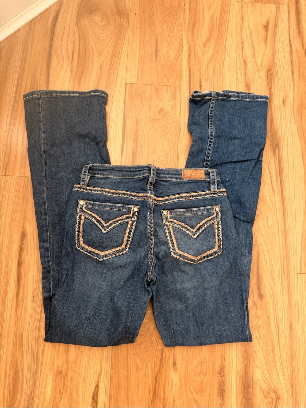Shyanne Dark Blue Boot Cut Jeans with Embroidered Back Pockets